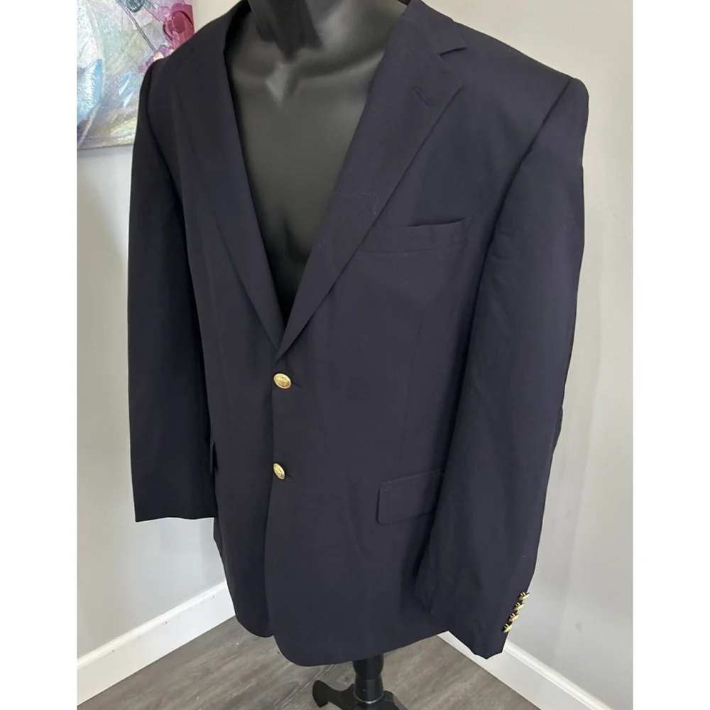 Jos A Banks 44R Black With Gold-Toned Two Button Vented Wool Jacket